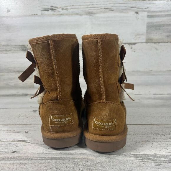 UGG Womens Koolaburra Victoria Short Soft Suede Bow Ankle Boots Brown Size 1 - Picture 3 of 8